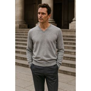 Paul Smith London Gray 100% Cotton V Neck Pullover Sweater Top Mens Size Medium